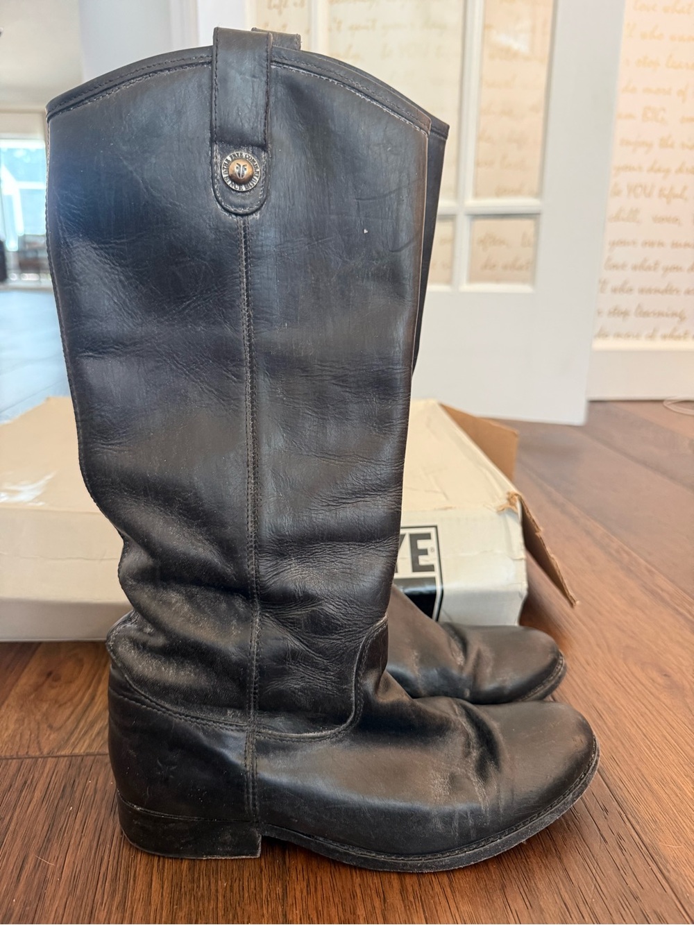 Frye Black Leather Pull-On Riding Boots